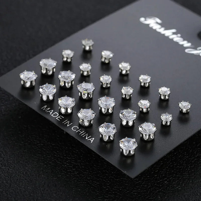 36 Pairs Shiny Zircon Stud Earrings Set for Women Men