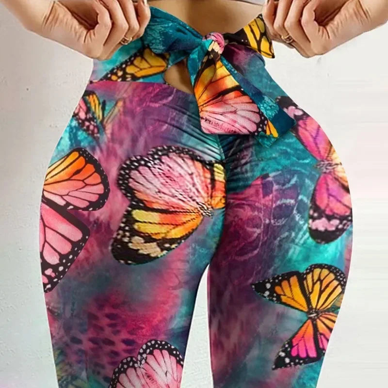 High Waist Sexy Butterfly Printed Leggings Bowknot Yoga Pants