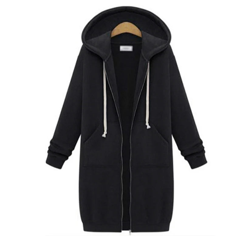 Loose Maxi Hooded Jackets Zipper with Pockets