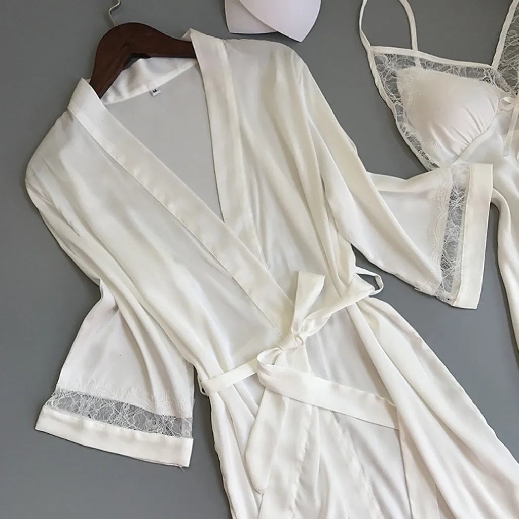 Sexy Lace Satin Nightgown  and Robe