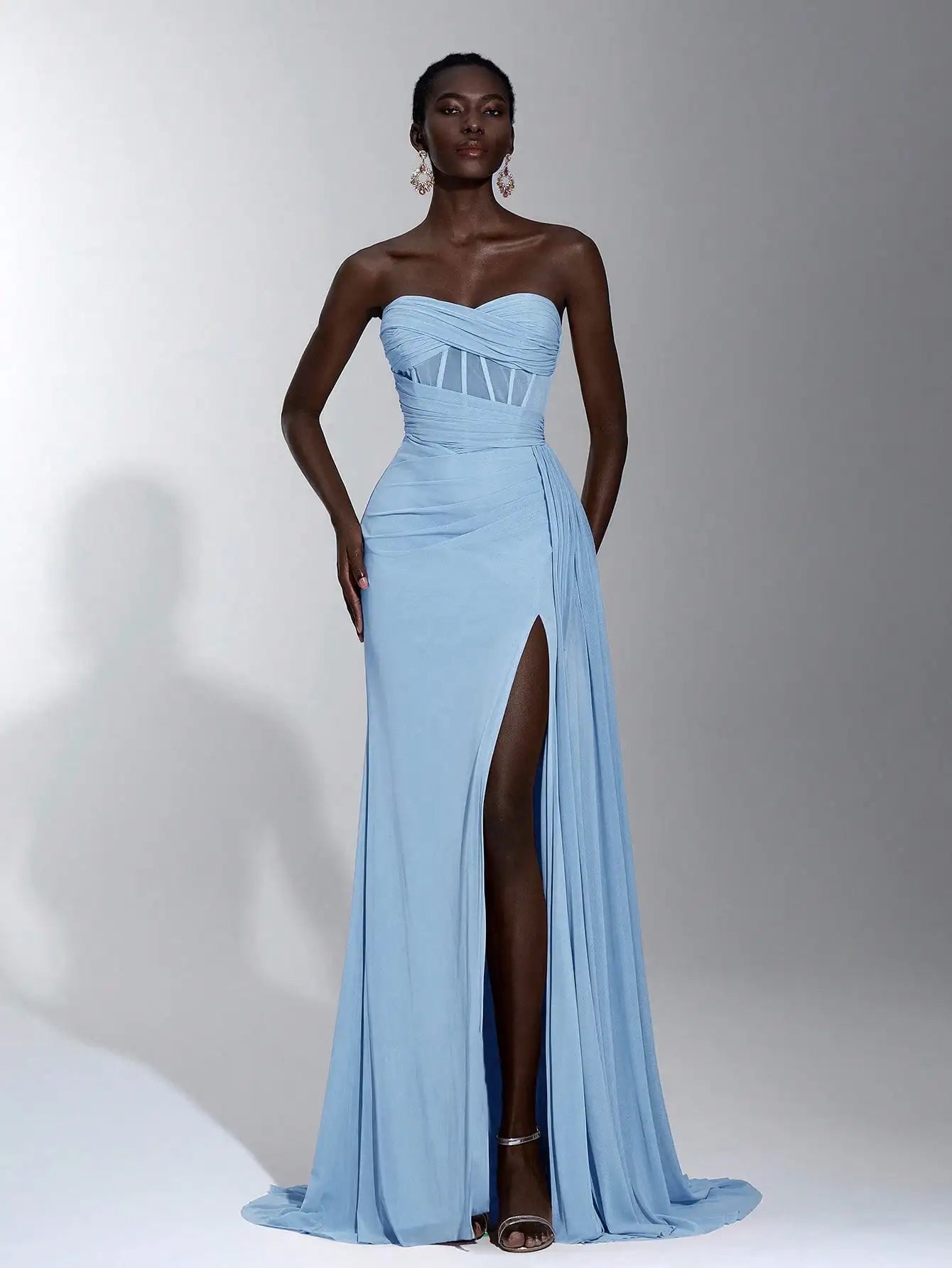 Pink Strapless Maxi Dress with Twisted Bodice