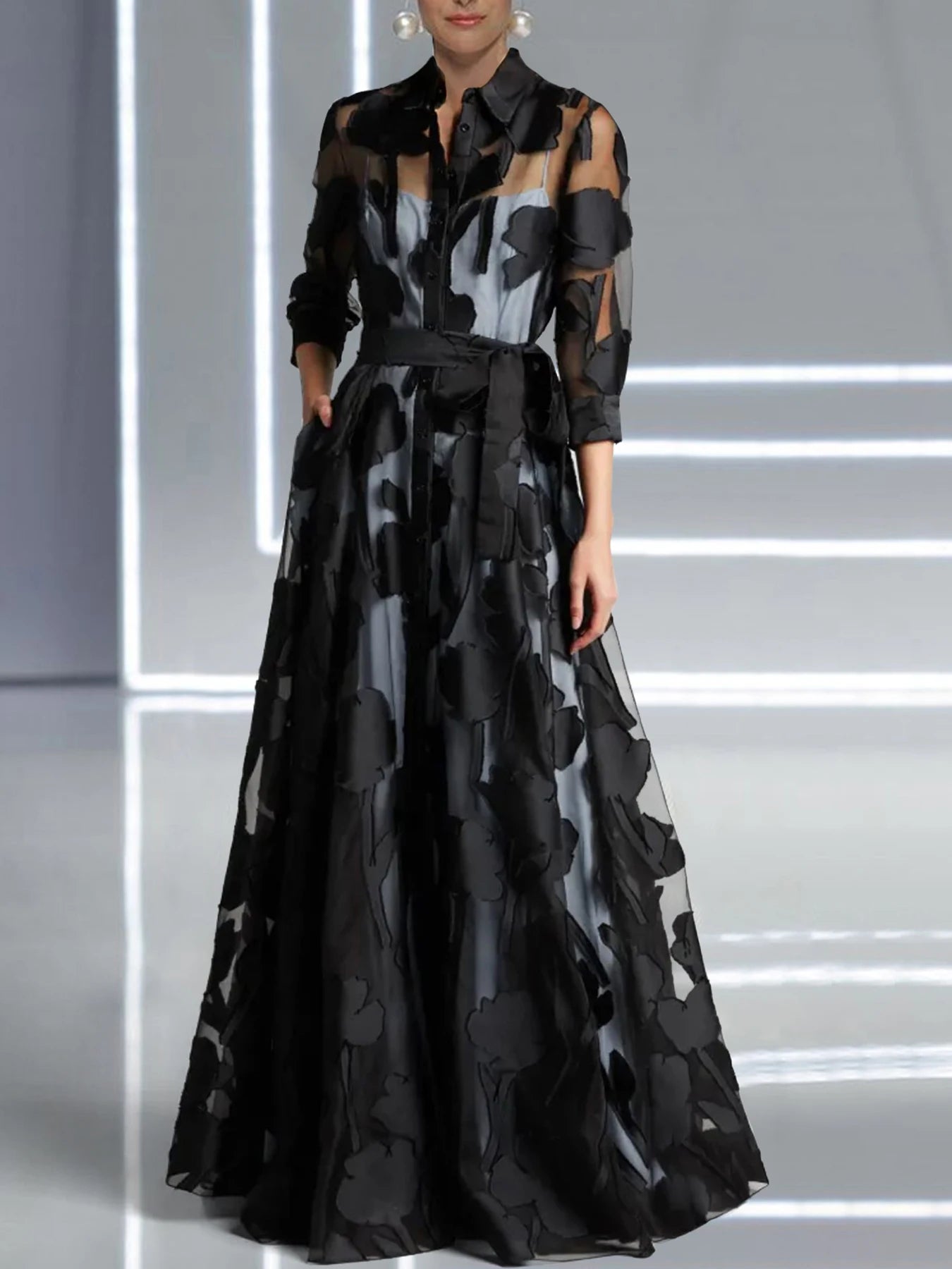 Jacquard Mesh Maxi Dress