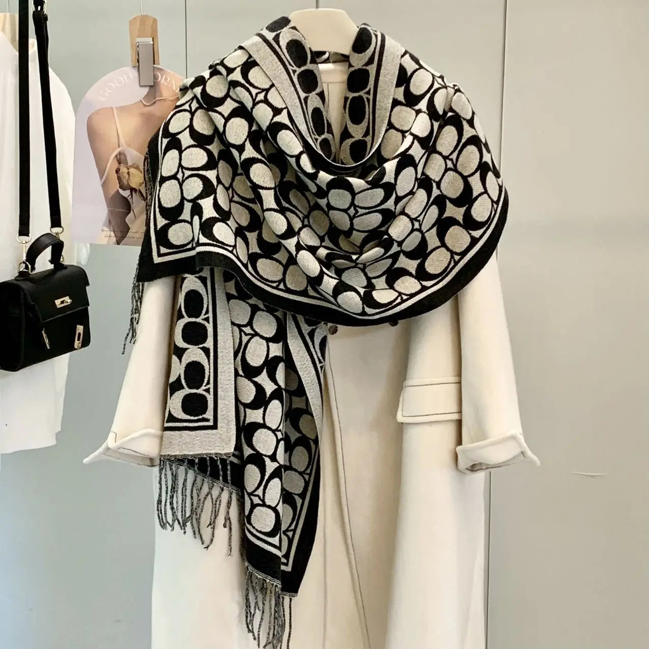 Double-Sided Thickened Fringed Cashmere High-End Feelings Neck Warmer Scarf