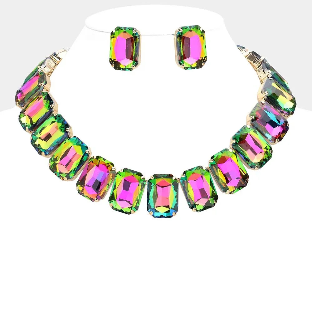 Stonefans AB Color Rhinestone Necklace and Earring for Women