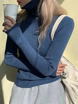 Knitted Turtleneck Sweater Winter Solid Color