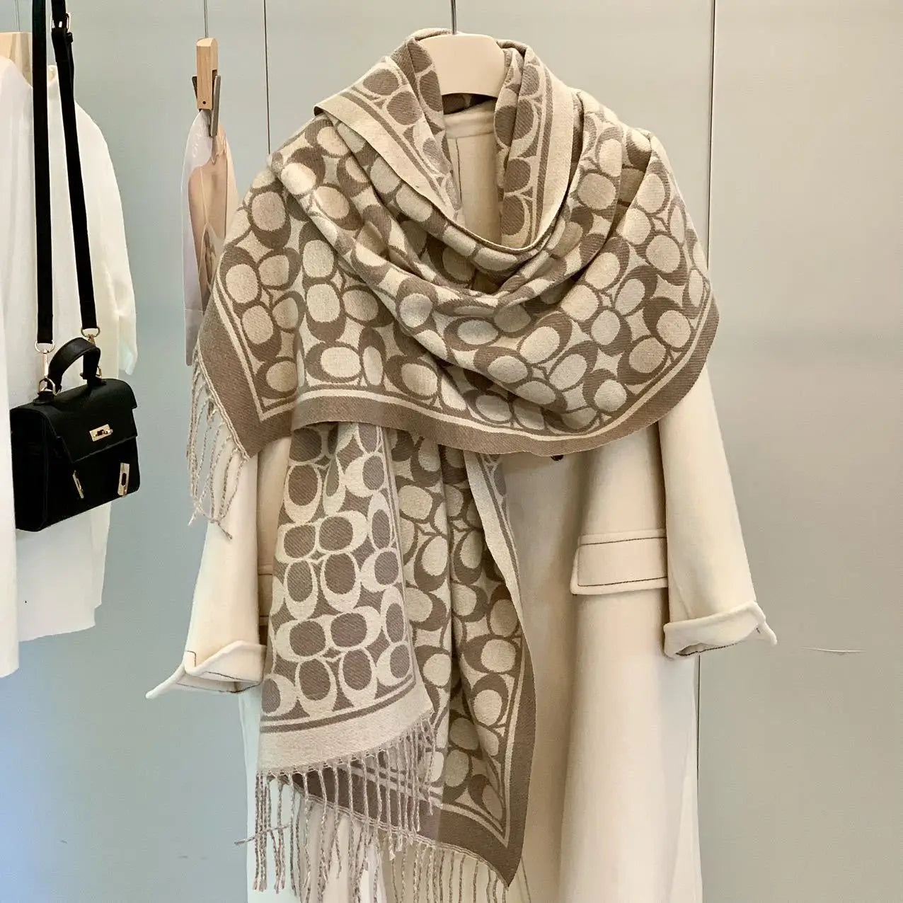 Double-Sided Thickened Fringed Cashmere High-End Feelings Neck Warmer Scarf