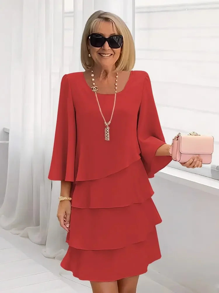 Fashion Cake Skirt 3/4 Bell Sleeve Dress