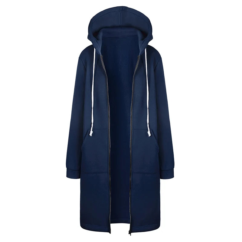 Loose Maxi Hooded Jackets Zipper with Pockets
