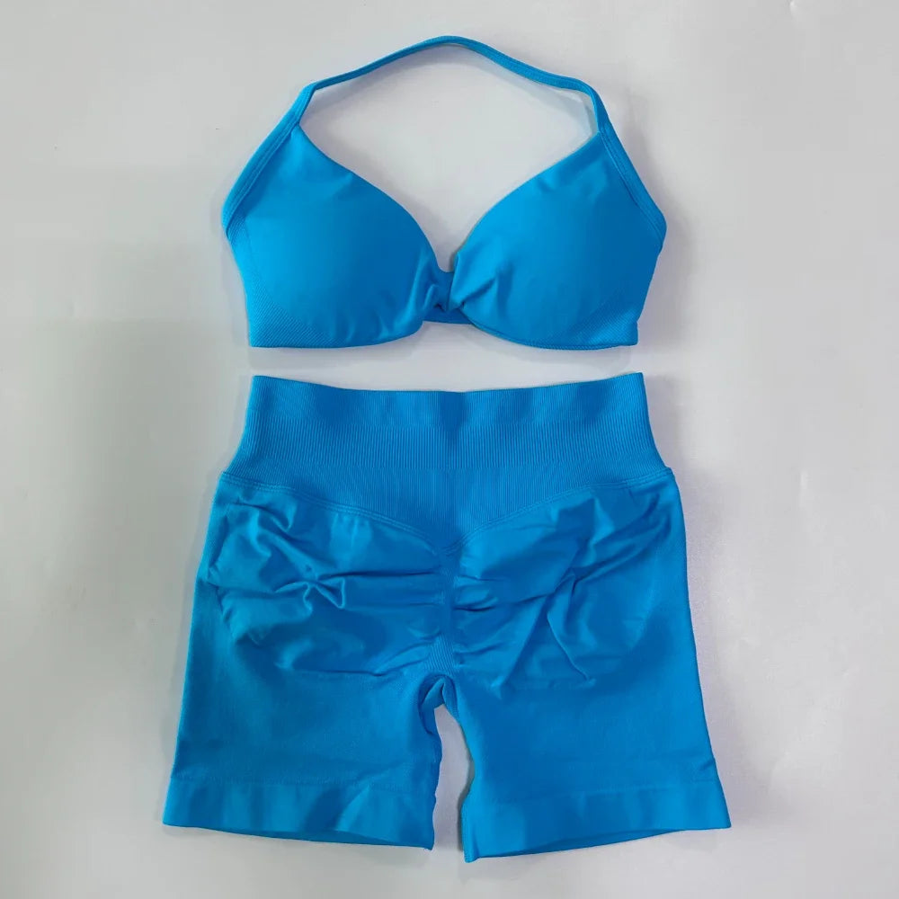 NO LOGO 2PCS Gym Set Women Strappy Yoga Bra