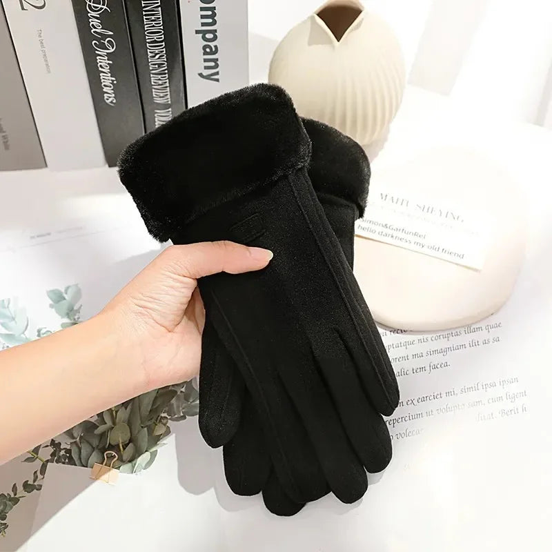 Women Plush Suede Gloves