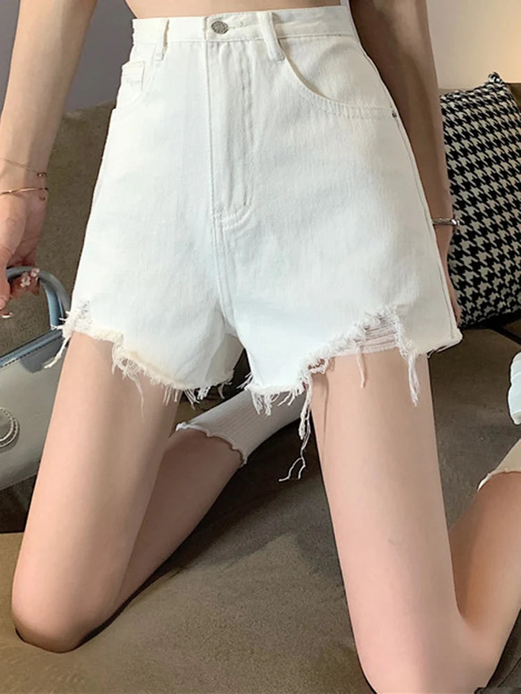Summer Women Denim Shorts Ripped Edge