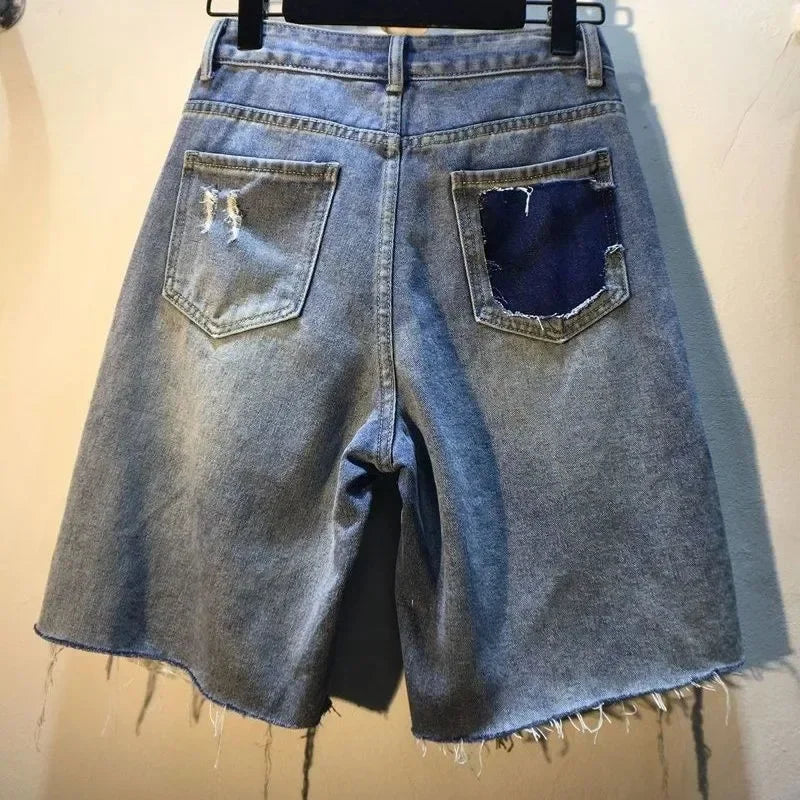 Summer Short Pants Stretch Distressed Washed
