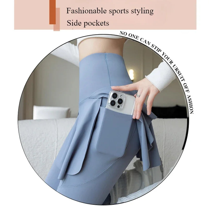 Women Fake Two Pieces Seamless Leggings