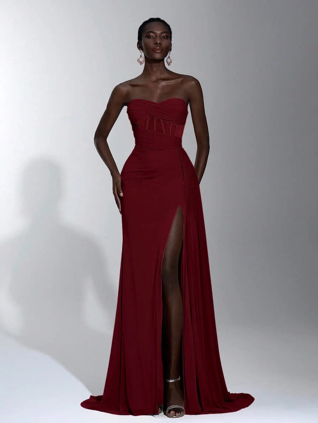 Pink Strapless Maxi Dress with Twisted Bodice