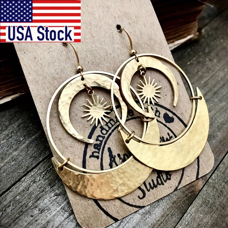 Sun Moon Design Dangle Earrings