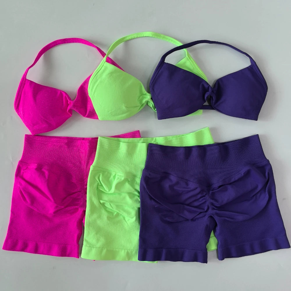 NO LOGO 2PCS Gym Set Women Strappy Yoga Bra