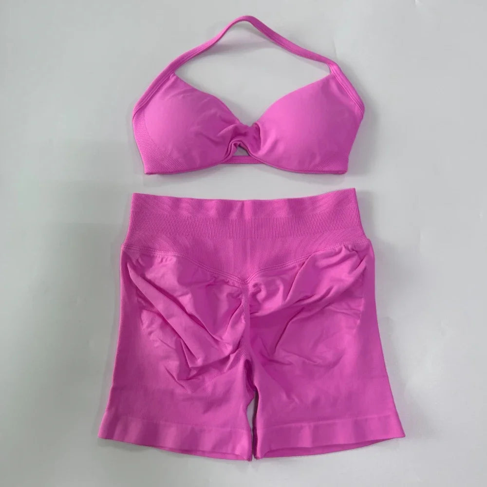 NO LOGO 2PCS Gym Set Women Strappy Yoga Bra