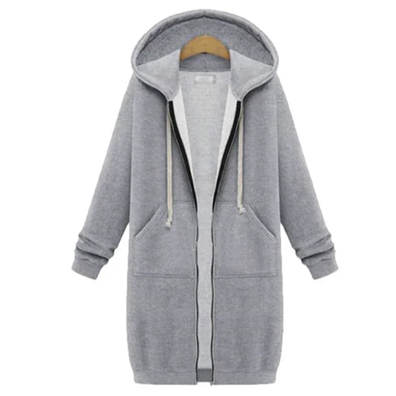 Loose Maxi Hooded Jackets Zipper with Pockets