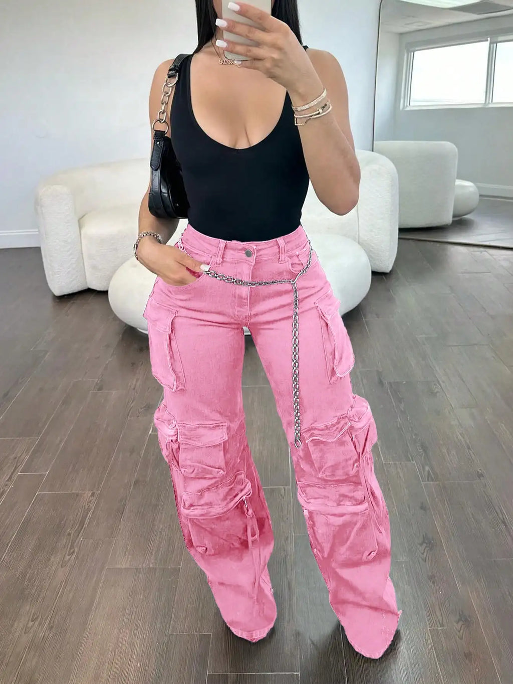 Women's Pink Cargo Jeans