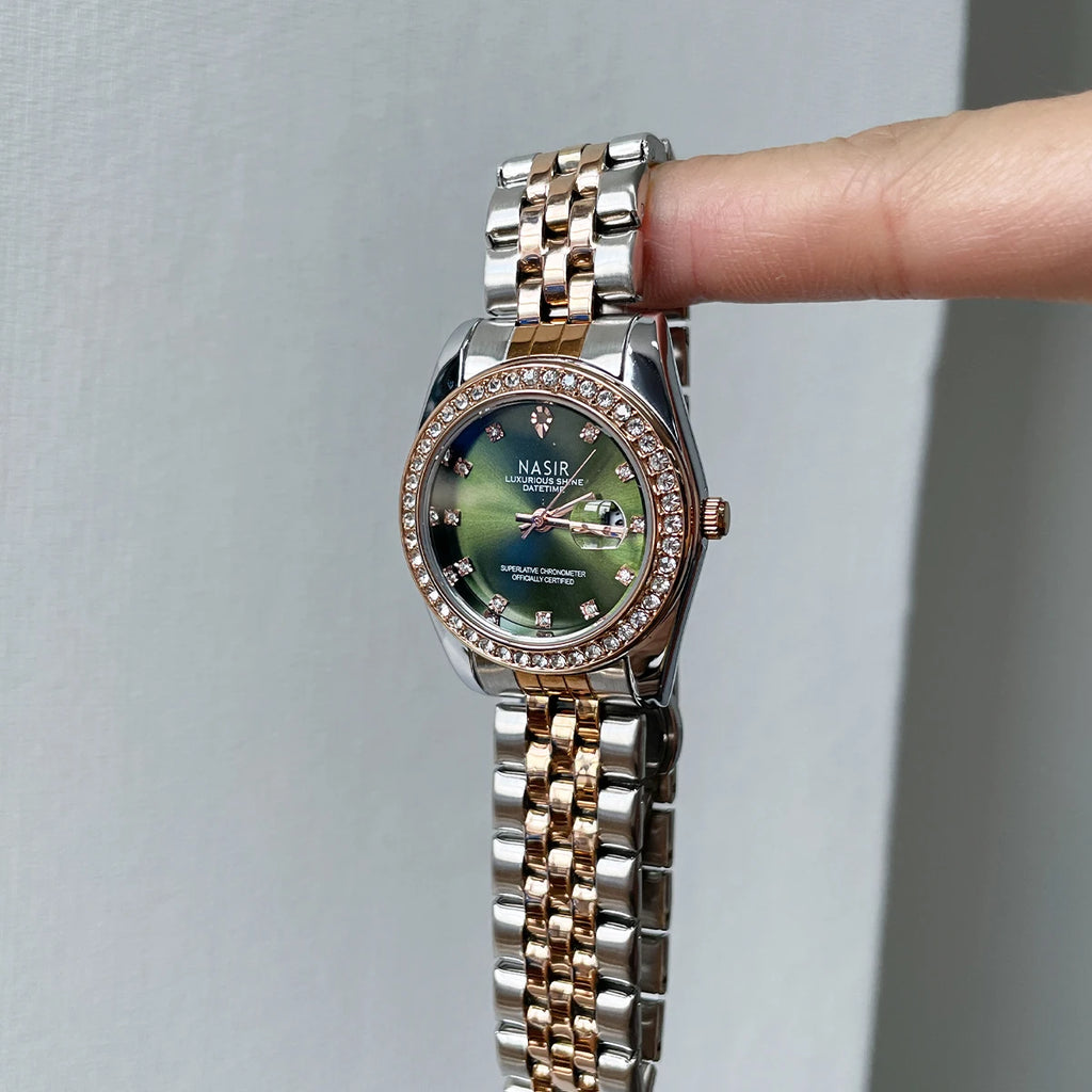 Women's high quality quartz green round face watch