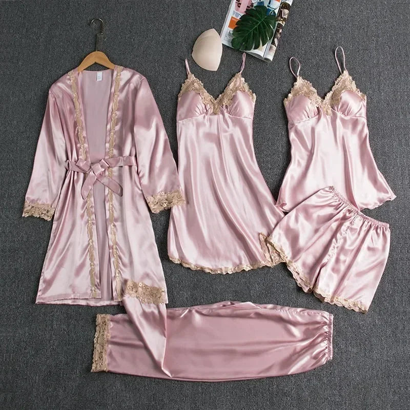 Luxury Satin Pajama Set 5 Pcs