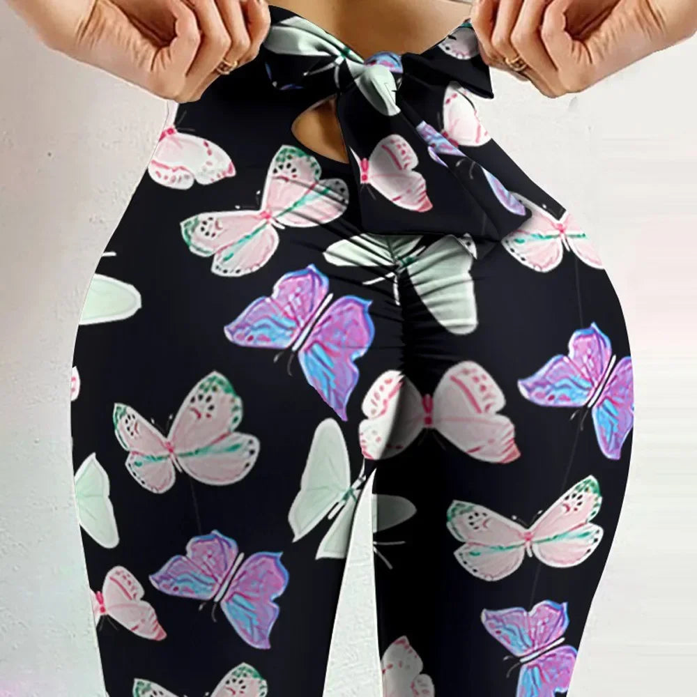 High Waist Sexy Butterfly Printed Leggings Bowknot Yoga Pants