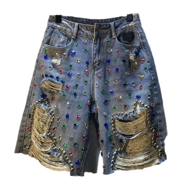 Summer Short Pants Stretch Distressed Washed