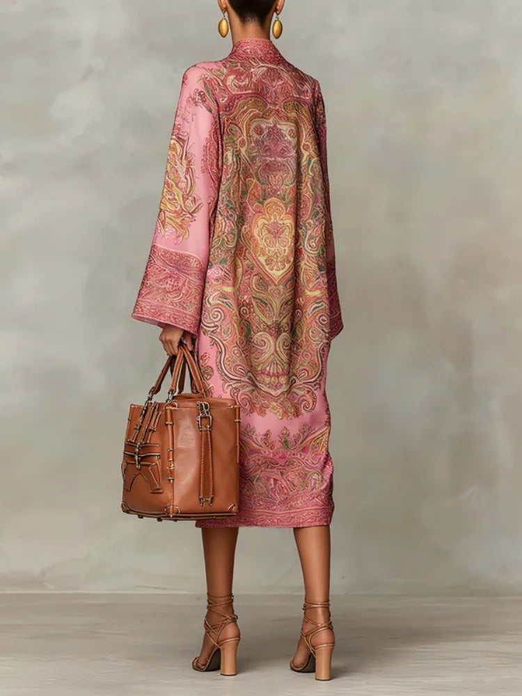 UOOZEE Women's Vintage Elegant Printed High Neck Kaftan Dress