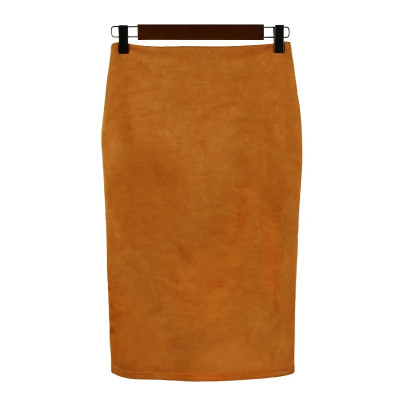 Suede Solid Color Pencil Skirt