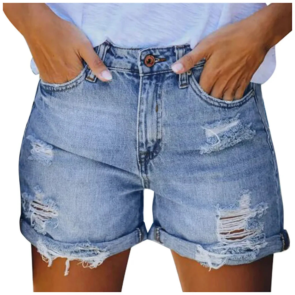 Summer Women's Jeans Shorts Pocket Denim Pants