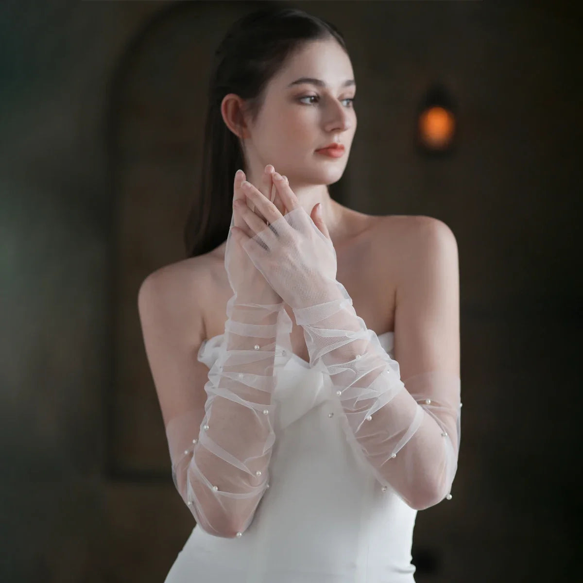 Wedding Fingerless White / Black Gloves
