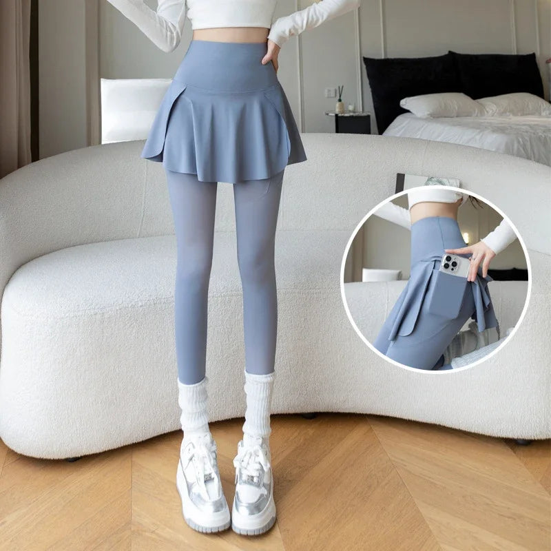 Women Fake Two Pieces Seamless Leggings