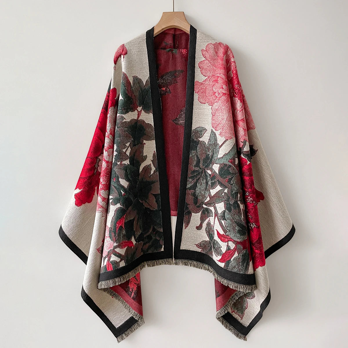 Luxury Warm Poncho Cashmere Floral Jacquard Shawl Wraps