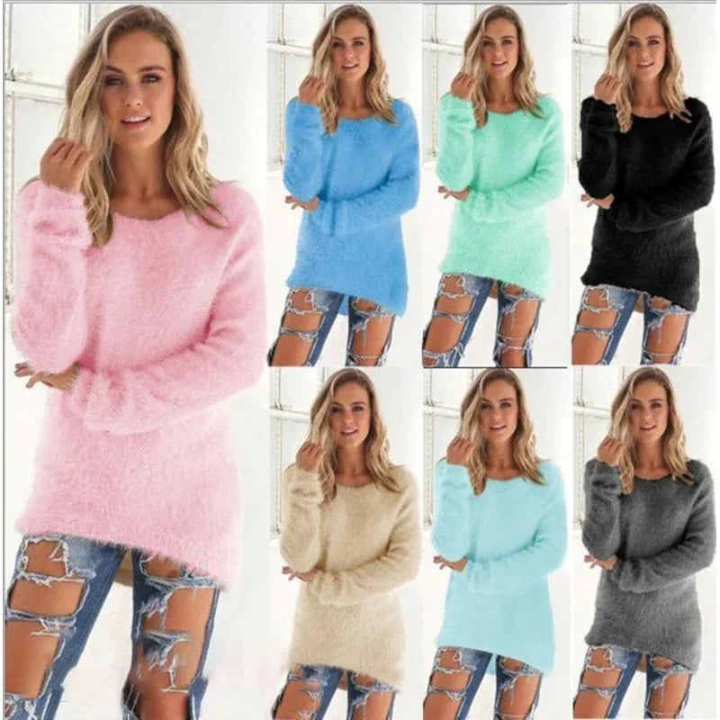 Women Warm Sweater Solid Color