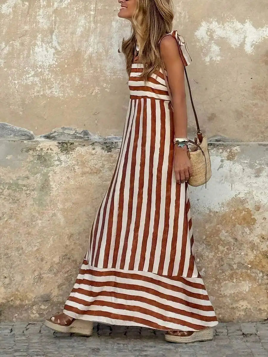 Striped Sleeveless A-Line Maxi Dress