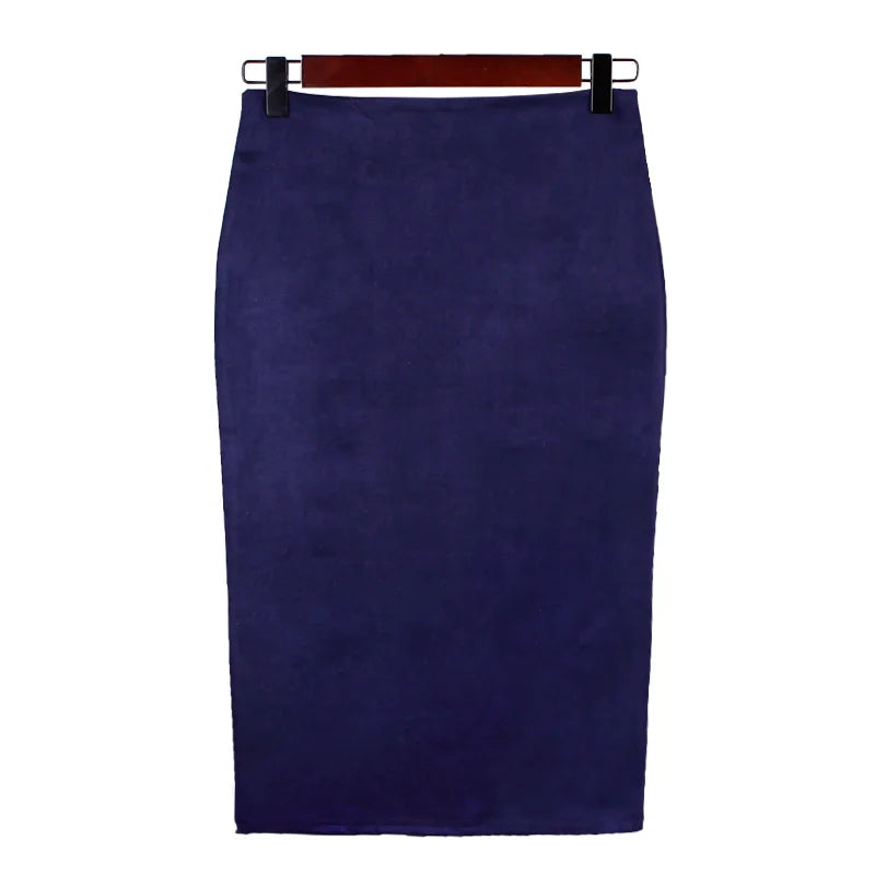 Suede Solid Color Pencil Skirt
