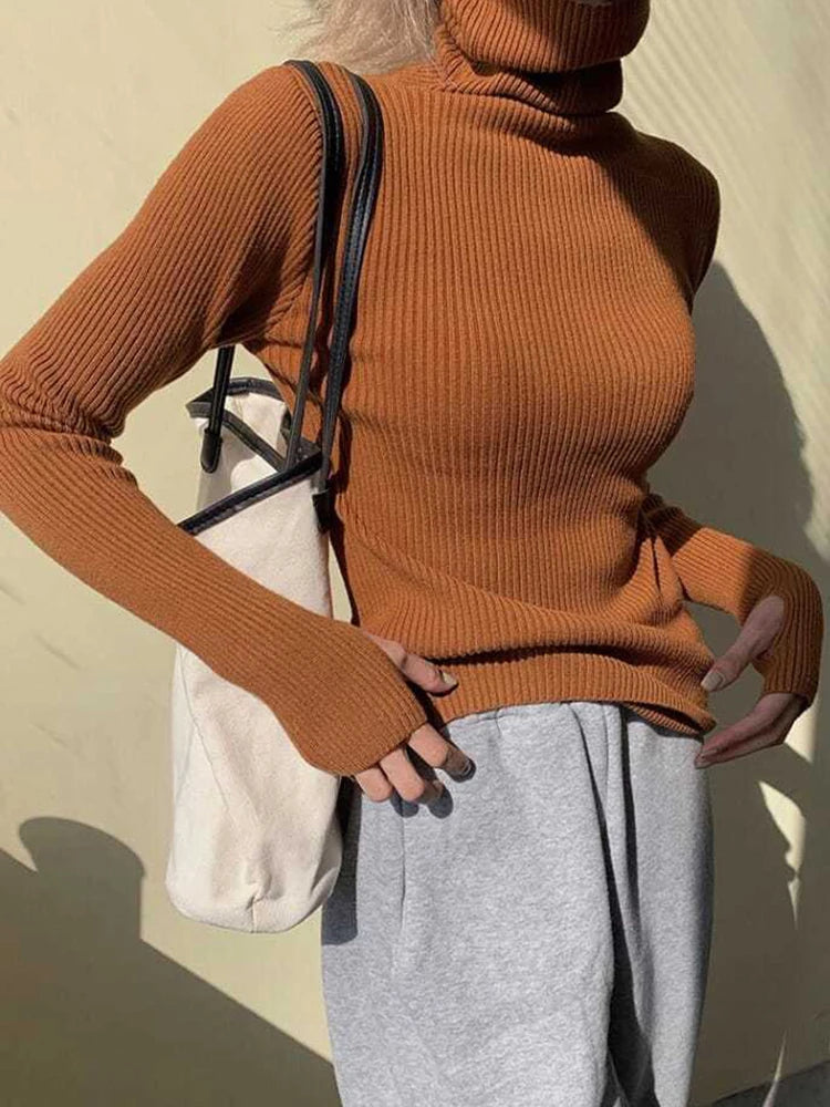 Knitted Turtleneck Sweater Winter Solid Color
