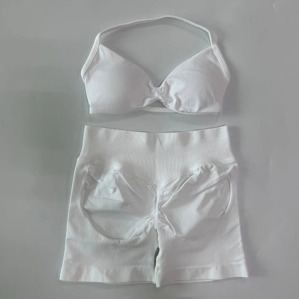 NO LOGO 2PCS Gym Set Women Strappy Yoga Bra