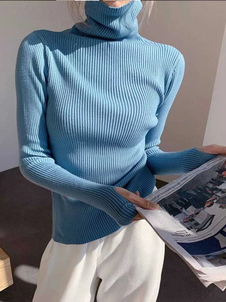 Knitted Turtleneck Sweater Winter Solid Color