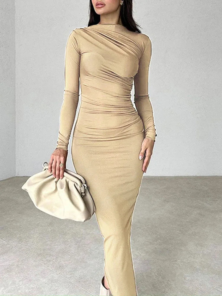 Women Elegant Solid Black Bodycon Maxi Dress