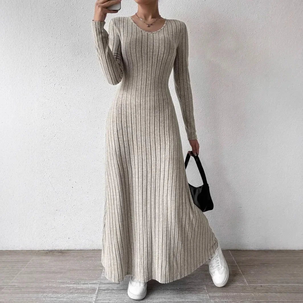 Fashionable Knitted Long Sleeve A- Line Streetwear Dress