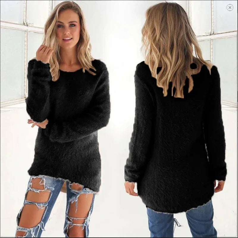 Women Warm Sweater Solid Color