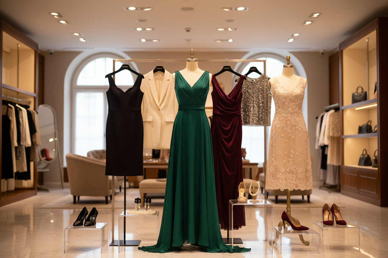 create a realisitc image showcasing dresses and clothing for special occasions